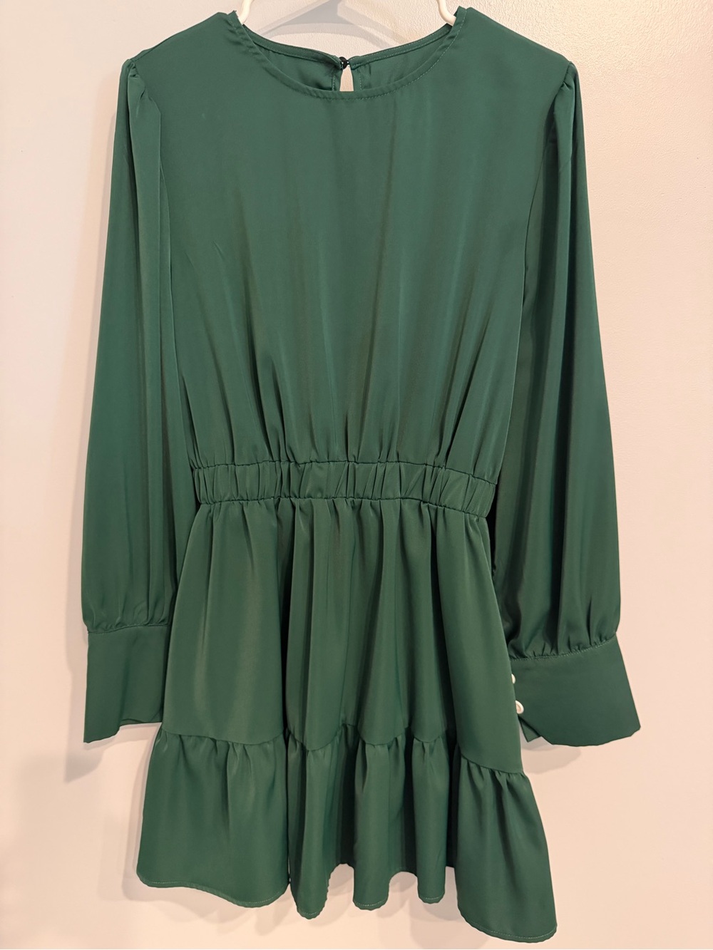 SHEIN Emerald Green Long-Sleeve Tiered Dress
